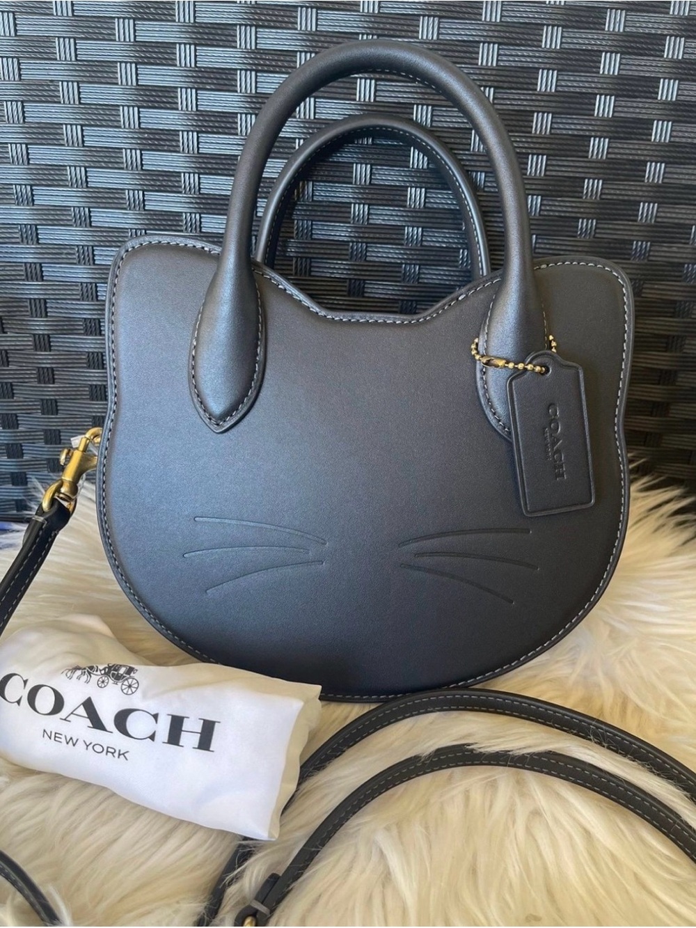 NWT Coach Black Cat Face Satchel Handbag 10011289JAX